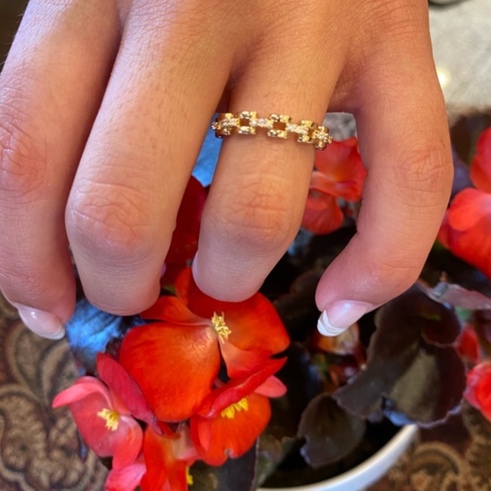 Solid real 14K Gold CZ Wedding Band Stackable